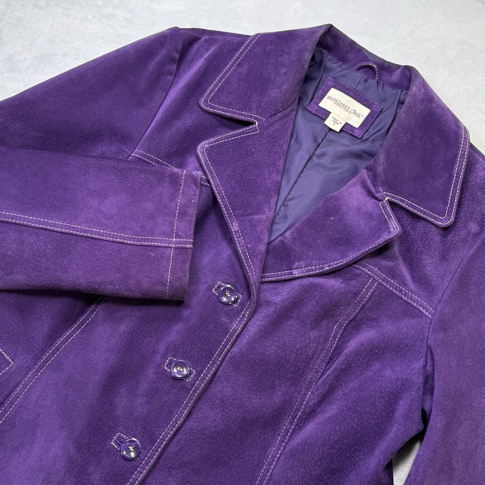 Vintage Purple Suede‎ Leather Jacket Womens Medium Western Blazer Coat